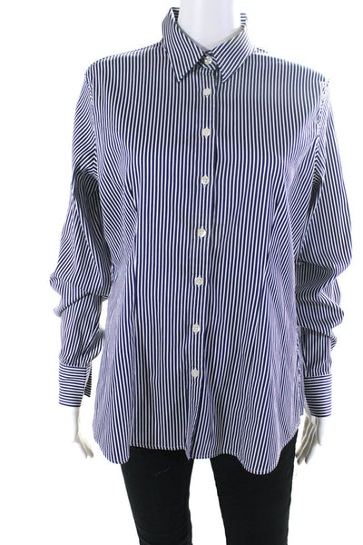 Thomas Pink Mens Cotton Striped Print Buttoned Long Sleeve Top Blue Size 14