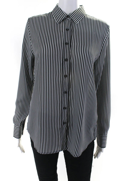 The Shirt Womens Striped Print Buttoned Collared Long Sleeve Top White Size M