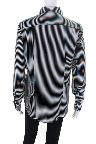 The Shirt Womens Striped Print Buttoned Collared Long Sleeve Top White Size M