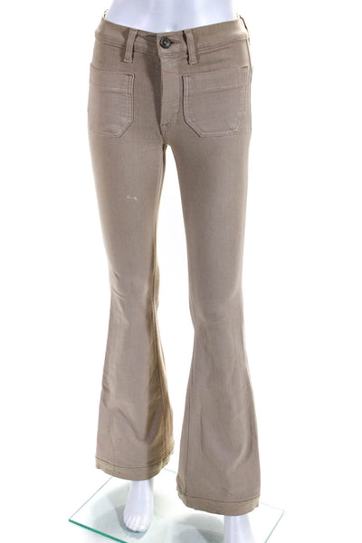 Hudson Womens Buttoned Zipped High Rise Flare Leg Casual Pants Beige Size EUR24