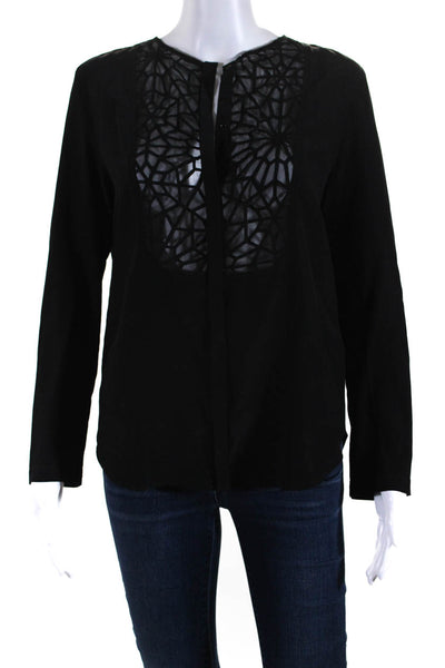Sandro Paris Womens Silk Sheer Textured Long Sleeve Buttoned Blouse Black Size 1