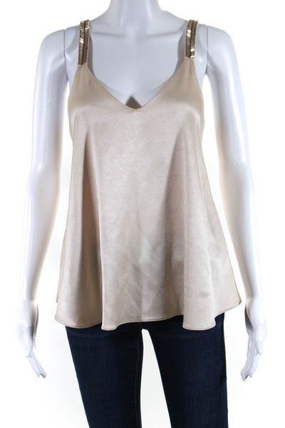 Derek Lam 10 Crosby Women's V-Neck Sequin Straps Blouse Beige Size 2