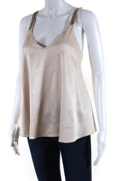 Derek Lam 10 Crosby Women's V-Neck Sequin Straps Blouse Beige Size 2