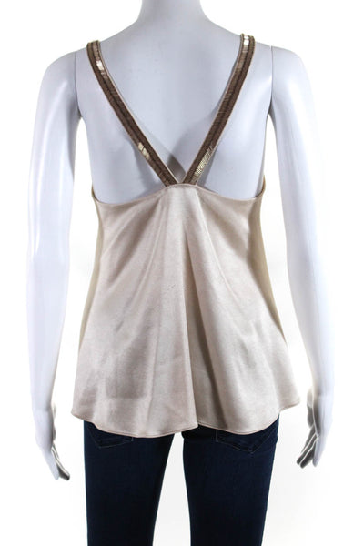 Derek Lam 10 Crosby Women's V-Neck Sequin Straps Blouse Beige Size 2