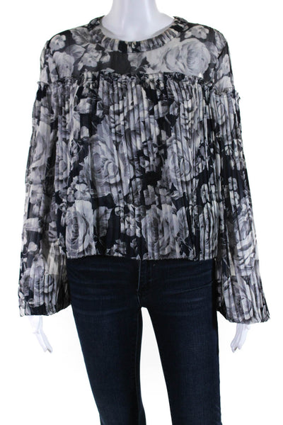 Designer Women's Round Neck Long Sleeves Floral Blouse Size M