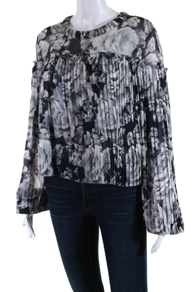 Designer Women's Round Neck Long Sleeves Floral Blouse Size M