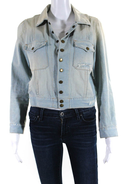 Current/Elliott Women's Long Sleeves Distress Light Wash Jean Jacket Size 1