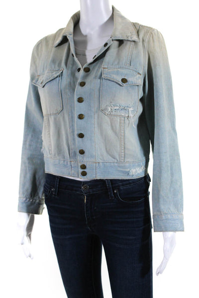 Current/Elliott Women's Long Sleeves Distress Light Wash Jean Jacket Size 1