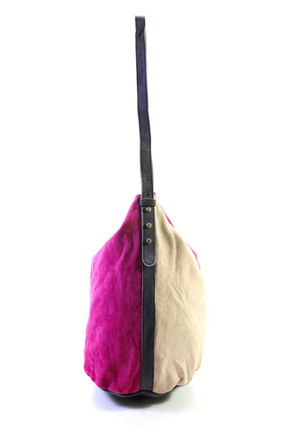 Jalda Womens Color Block Nubuck Leather Shoulder Bag Handbag Magenta Beige Gray