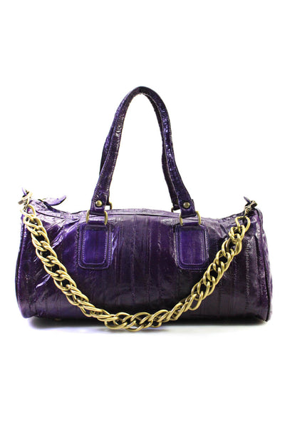Jalda Womens Eel Skin Chain Rolled Handle Boston Bag Tote Handbag Dark Purple