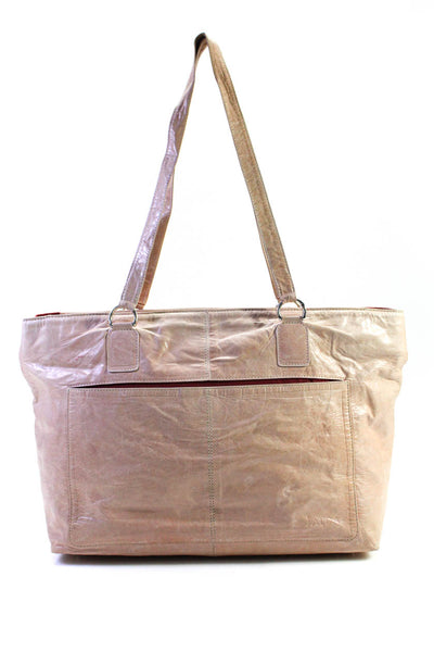 Jalda Womens Large Leather Zip Top Handle Tote Shoulder Bag Handbag Light Pink