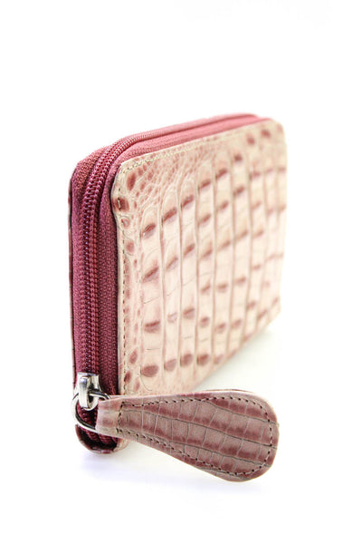 Jalda Womens Croc Embossed Leather Zip Around Continental Wallet Pink