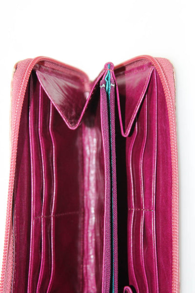 Jalda Womens Croc Embossed Leather Zip Around Continental Wallet Pink