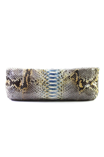 Jalda Womens Magnetic Genuine Python Leather Fold Over Clutch Handbag Brown Blue