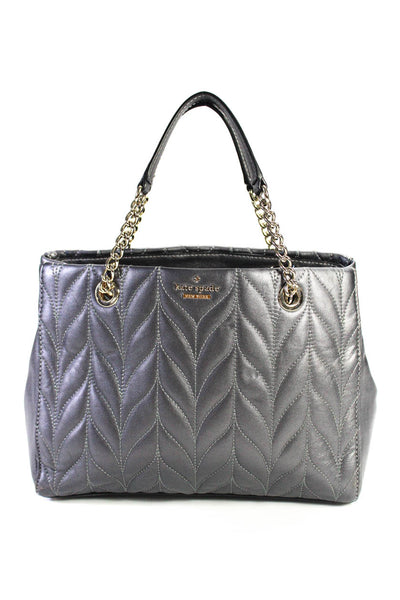 Kate Spade New York Womens Leather Quilted Gold Tone Shoulder Handbag Gray