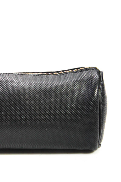 Bottega Veneta Unisex Zip Top Cross Hatch Leather Pouch Handbag Black