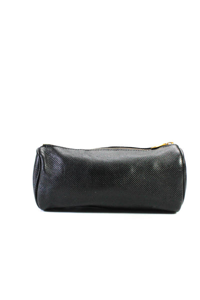 Bottega Veneta Unisex Zip Top Cross Hatch Leather Pouch Handbag Black