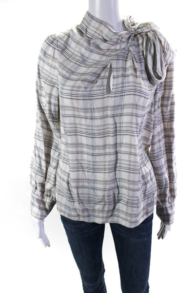 Rebecca Taylor Womens Plaid Etch Top White Size 6 13415622