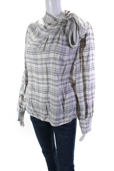 Rebecca Taylor Womens Plaid Etch Top White Size 6 13415622