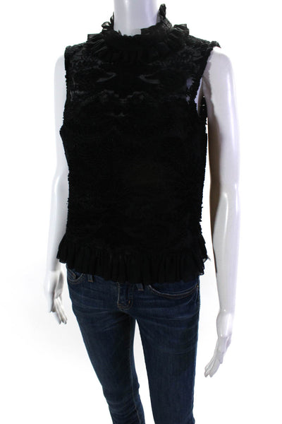 ML Monique Lhuillier Womens Black Mesh Trim Blouse Black Size 10 13150020