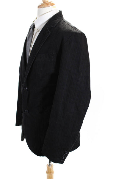 Boss Hugo Boss Mens Striped Button Down Jacket Black Cotton Size 42 Regular