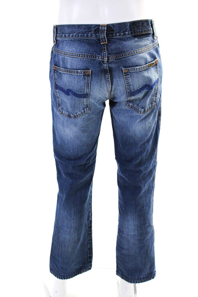 Nudie Jeans Co Mens Slim Jim Jeans Bright Blue Cotton Size 33X34