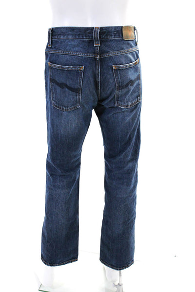 Nudie Jeans Co Mens Average Joe Jeans Dark Bright Blue Cotton Size 32X32