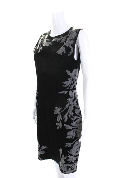 Leo & Sage Womens Knit Floral Print Sleeveless Sheath Dress Black Gray Size M