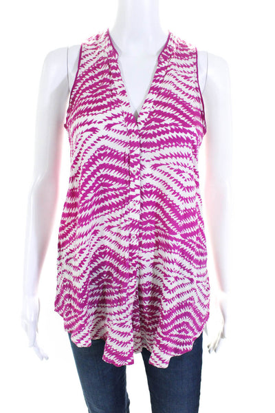 Maeve Anthropologie Womens V Neck Button Down Tank Top Pink White Size 4