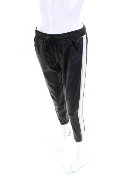 David Lerner Womens Faux Leather Side Striped Drawstring Joggers Black Size XS