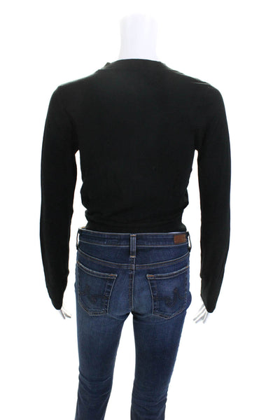 NBD Womens Long Sleeve Cut Out Crewneck Tight-Knit Cropped Top Black Size XS