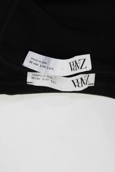 Zara Womens Tight-Knit Long Sleeve Cut Out Cropped Tops Black Size S Lot 2
