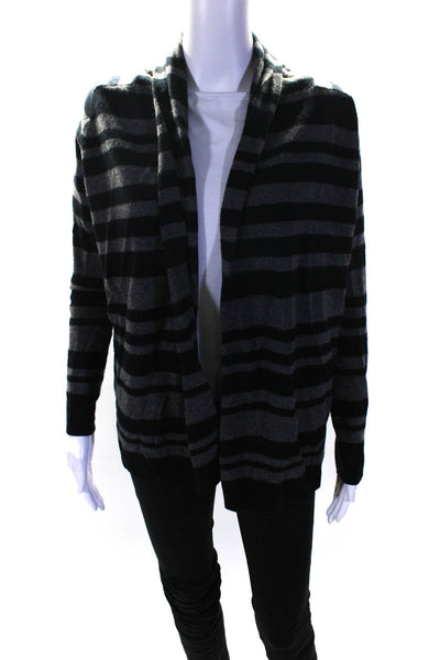 Theory Womens Open Front Striped Cashmere Cardigan Sweater Gray Black Size Small