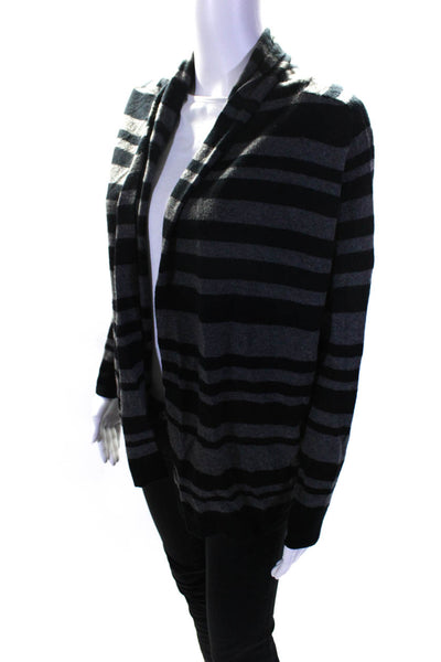 Theory Womens Open Front Striped Cashmere Cardigan Sweater Gray Black Size Small