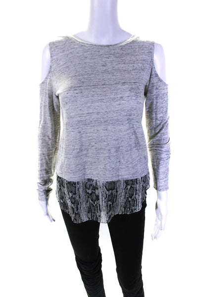 Generation Love Womens Snakeskin Print Trim Cold Shoulder Shirt Gray Size Small