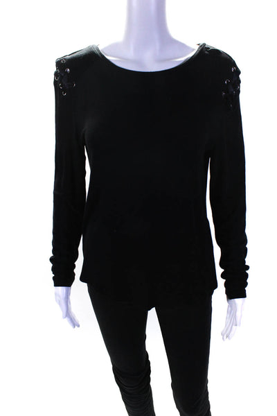 Generation Love Womens Long Sleeve Grommet Lace Up Shirt Black Size Small