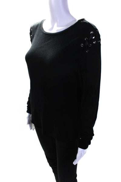 Generation Love Womens Long Sleeve Grommet Lace Up Shirt Black Size Small