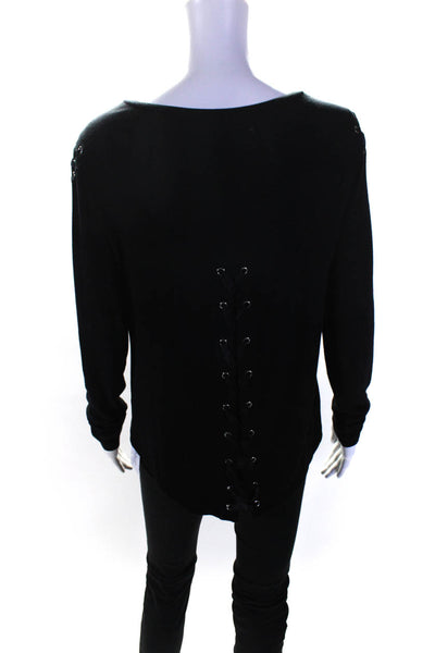 Generation Love Womens Long Sleeve Grommet Lace Up Shirt Black Size Small