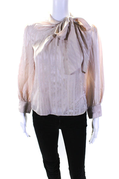 Rebecca Taylor Womens Long Sleeve Tie Blouse Silver Size 14 14063169