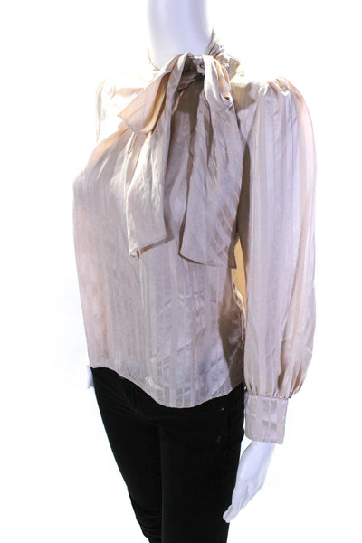 Rebecca Taylor Womens Long Sleeve Tie Blouse Silver Size 14 14063169