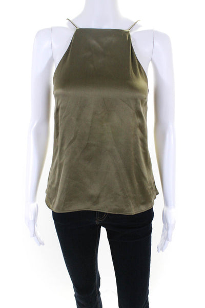 Cami NYC Womens Silk Charmeuse Strappy Back High Neck Camisole Top Green Size XS