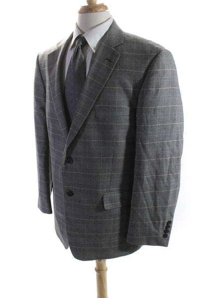 Stafford Men's Long Sleeves Lined Two Button Gray Plaid Jacket  Size 44