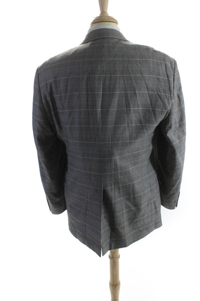 Stafford Men's Long Sleeves Lined Two Button Gray Plaid Jacket  Size 44
