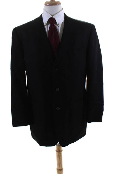 Austin Reed Mens Black Wool Herringbone Two Button Long Sleeve Blazer Size 42R