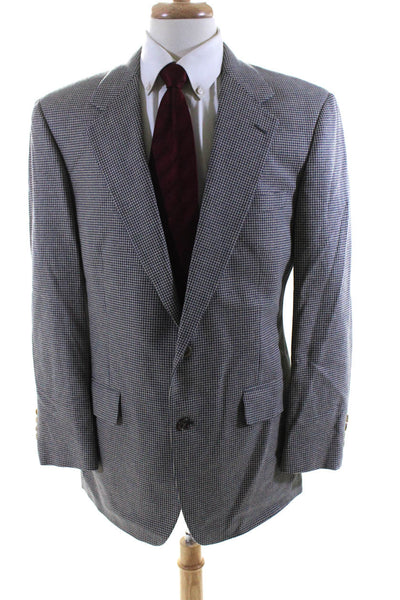 Brooks Brothers Mens Blue Brown Houndstooth Two Button Blazer Jacket Size 41R