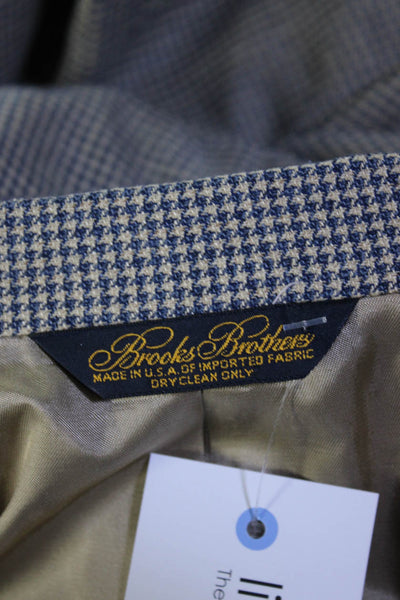 Brooks Brothers Mens Blue Brown Houndstooth Two Button Blazer Jacket Size 41R