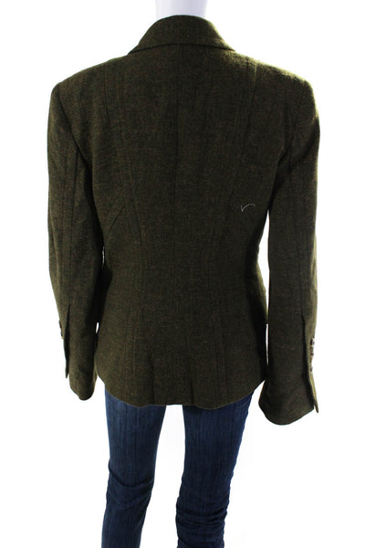KaufmanFranco Womens Peak Lapel Woven Blazer Jacket Dark Green Brown Size 12