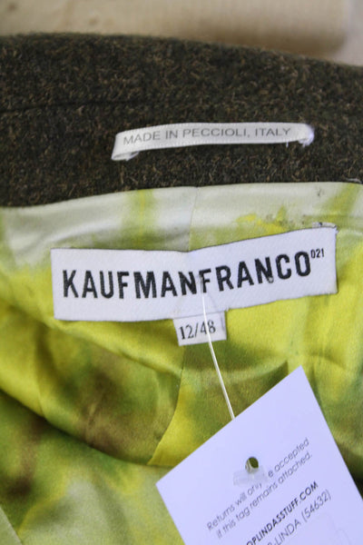 KaufmanFranco Womens Peak Lapel Woven Blazer Jacket Dark Green Brown Size 12