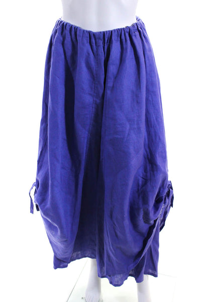 Olars Ulla Women's Linen Elastic Waist Wide Leg Gathered Pants Purple Size Short