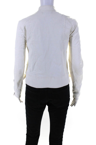 7 For All Mankind Womens Zip Up Pocket Front Crew Neck Jacket White Cotton XS